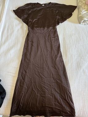 Express Dark Brown Maxi Dress with Flutter Sleeves